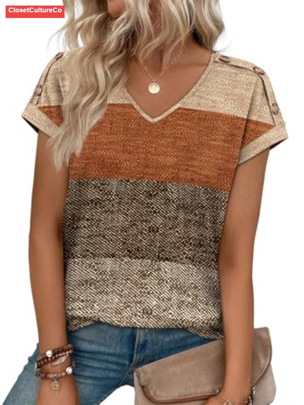 Womens Summer Tunic Top Short Sleeve V Neck Button Detail Loose Fit Blouse